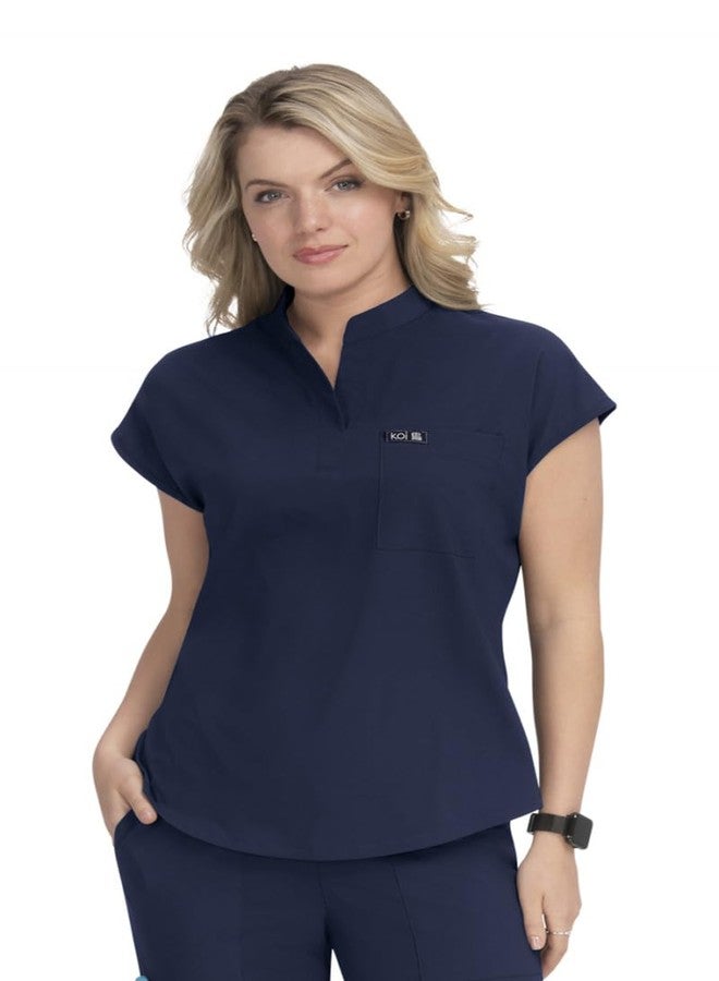 KOI Basics Ari Women's 1-Pocket Stretch Tuck-in Scrub Top Navy Medium - Image 2
